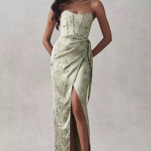 V. Chapman Strapless Green Floral Dress